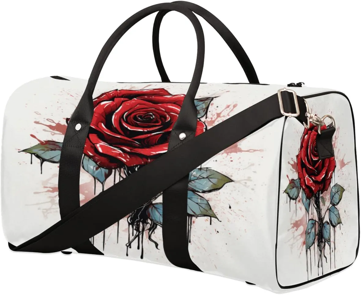 Red Rose Travel Duffel Bag for Women Men, Spring Flower Pattern Sport Tote Gym Bag Foldable Weekender Overnight Bag Waterproof Carry On Luggage Bag