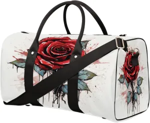 Red Rose Travel Duffel Bag for Women Men, Spring Flower Pattern Sport Tote Gym Bag Foldable Weekender Overnight Bag Waterproof Carry On Luggage Bag
