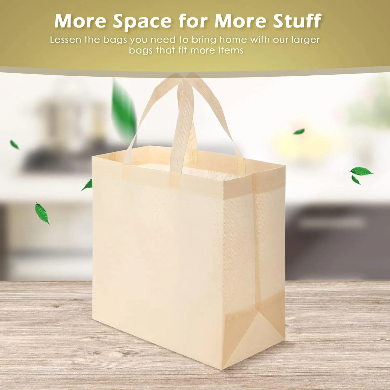 Reginary 50 Pieces Reusable Totes Bag Bulk Shopping Bags Non Woven Grocery handbag with Handles Foldable for Boutiques(Beige)