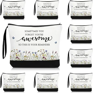 Reginary Bulk Volunteers' Week Gift for Women Inspirational Makeup Bags Motivational Flower Canvas Cosmetic Bag with Zipper Thank You Gifts for Employee Coworker Cna Graduation, 9 x 6. 7 in(15 Pcs)