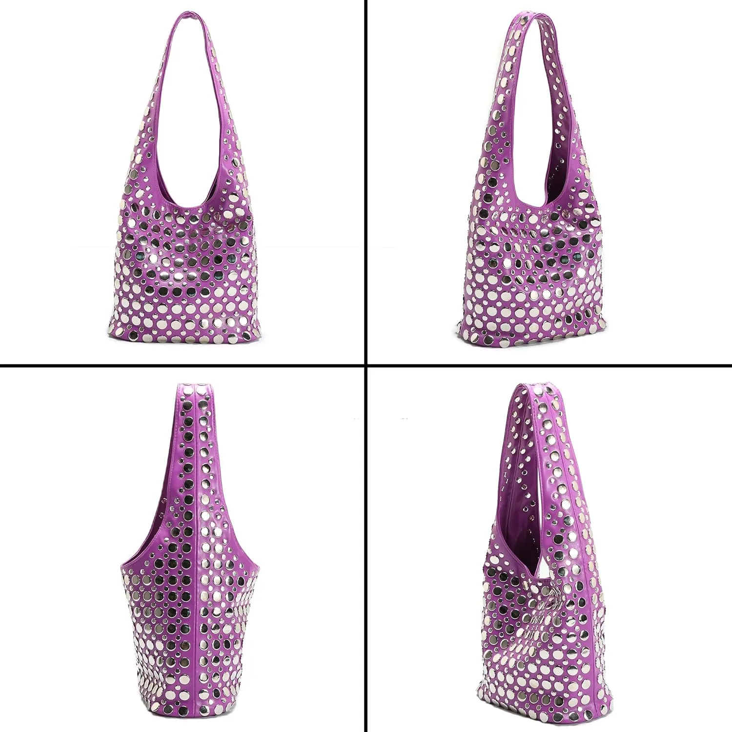 Rejolly Studded Shoulder Bag for Women Studs Hobo Purses Y2k 90s Punk Vegan Leather Designer Underarm Handbag