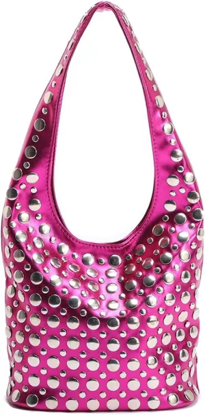 Rejolly Studded Shoulder Bag for Women Studs Hobo Purses Y2k 90s Punk Vegan Leather Designer Underarm Handbag