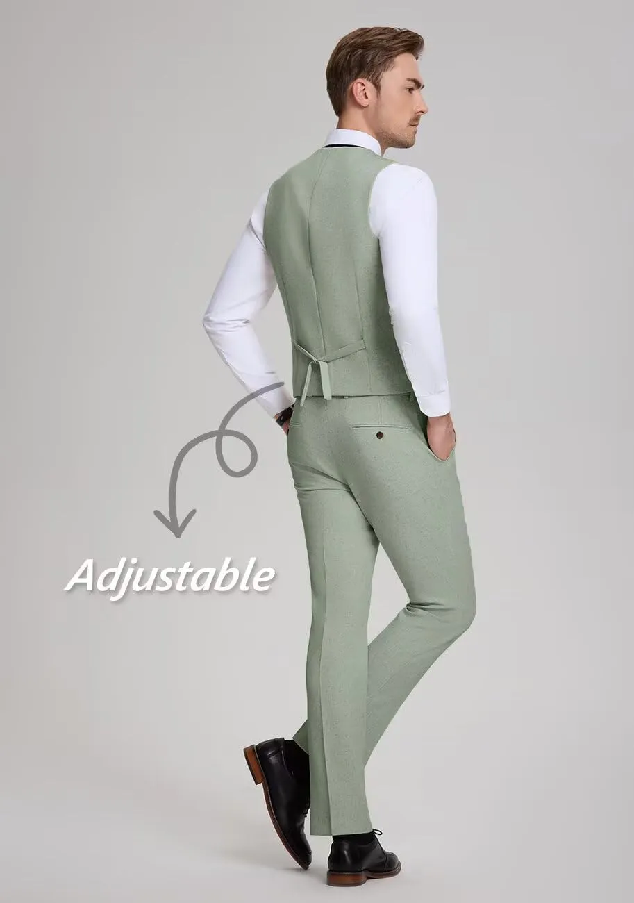 Retro Mens Linen Suit Slim Fit 3 Piece Summer Wedding Suit Casual Beach Linen Suits for Men Prom Jacket Vest Pant Set