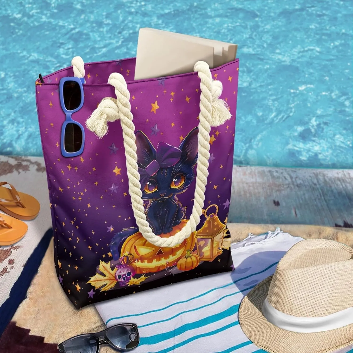 Reusable Grocery Bags Zippered Tote Bags for Women Large Capacity Beach Bag for Travel