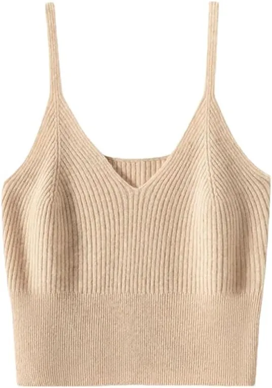 Rfmfkkg Women'S Cashmere Knitted Camisole Vest Casual Sleeveless Tops Camisole Spaghetti Strap Tank Cami