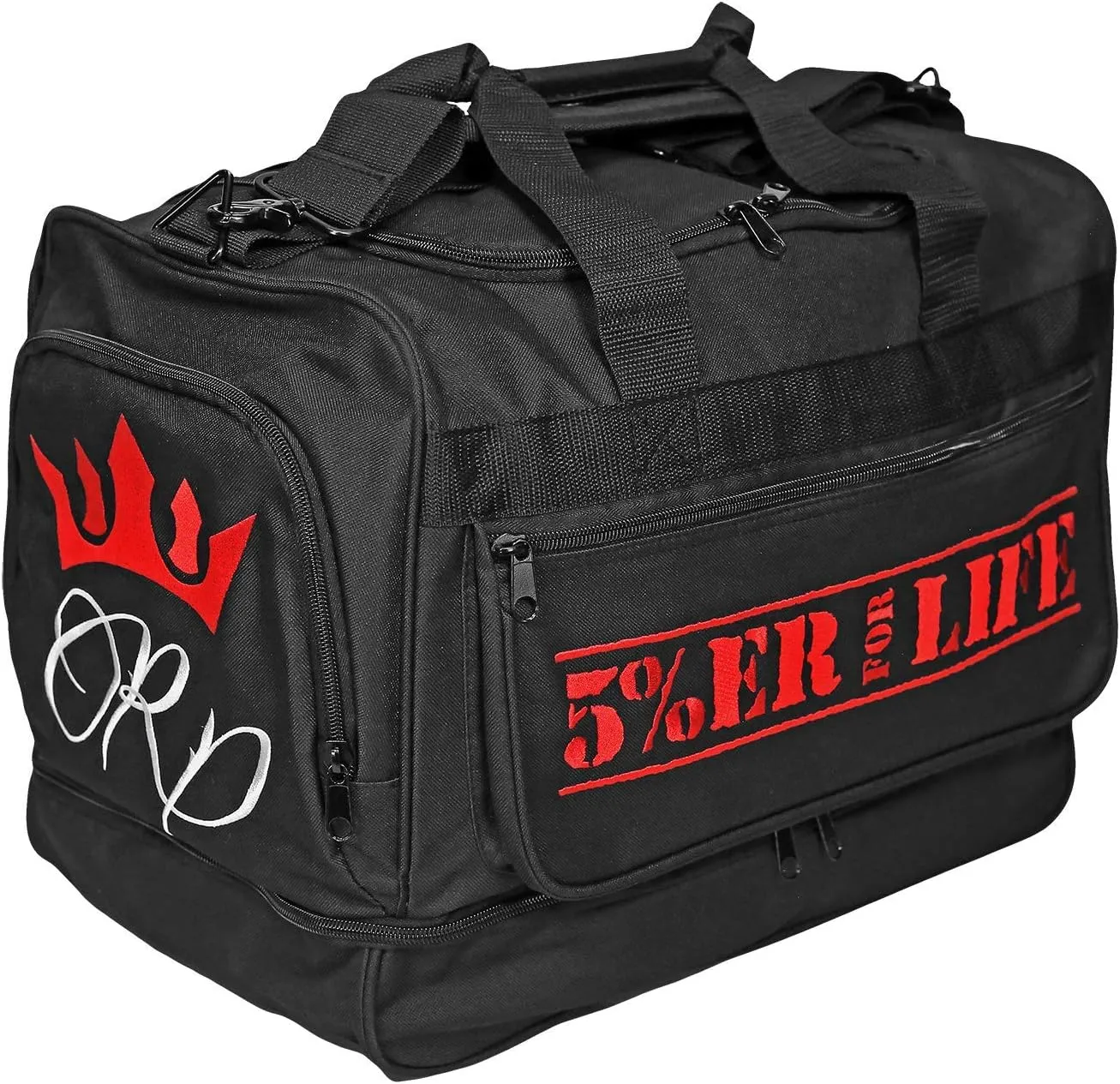 Rich Piana 5% Nutrition Sports Duffle & Gym Bag | Signature "RP" Crown Bag (Black/Red)