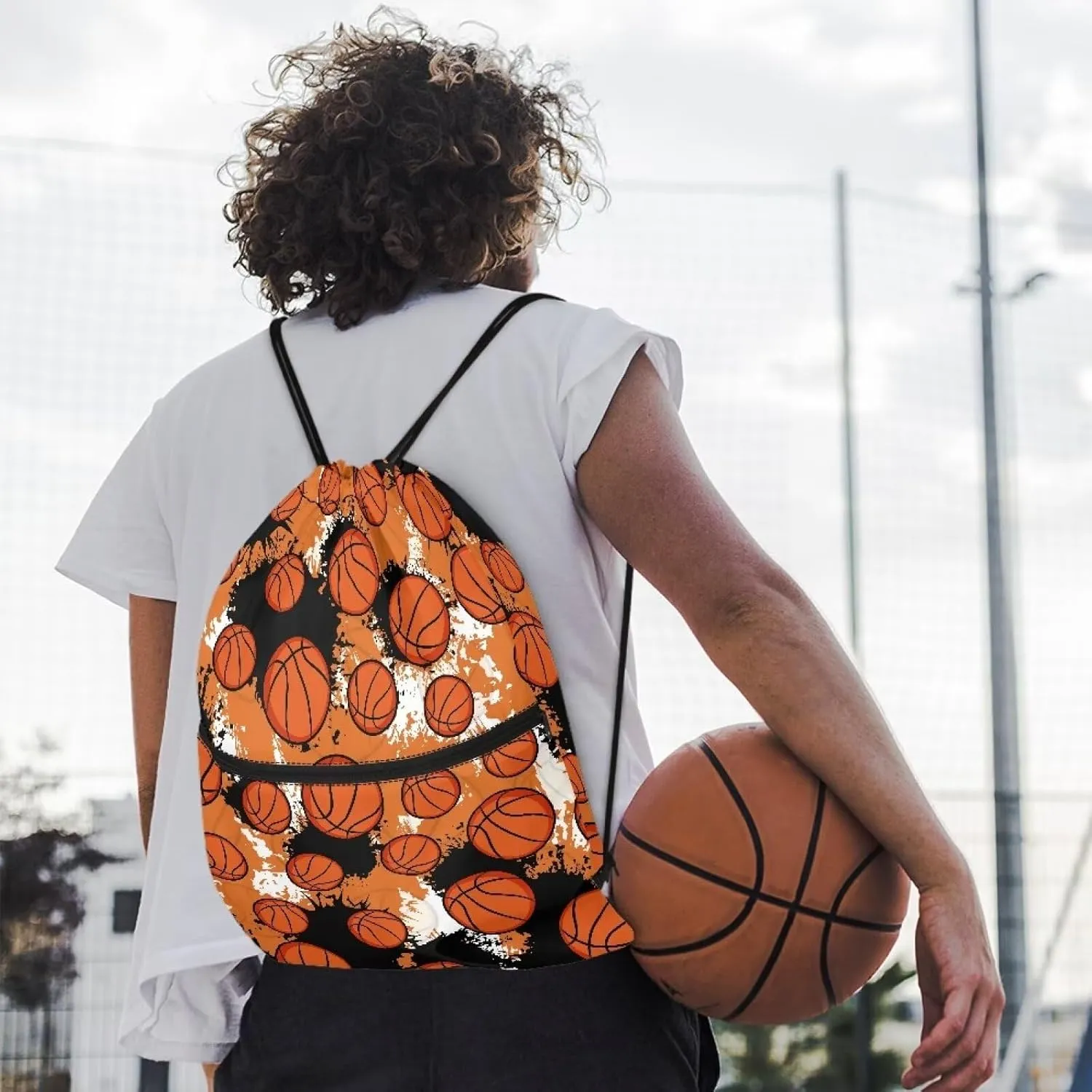 Rnyleeg Basketball Drawstring Backpack for Men Boys Portable Sports Gym Bag Lightweight Athletic Bag for Grandson Birthday Gifts