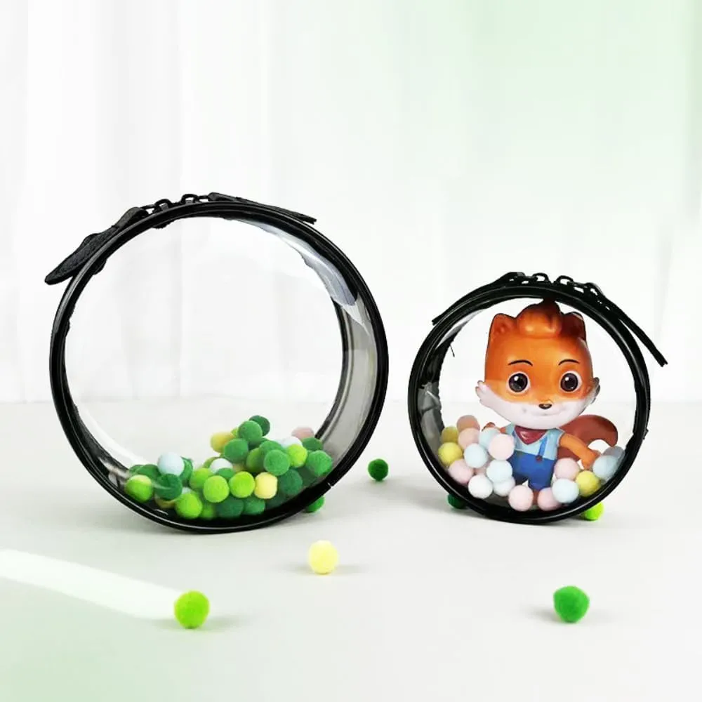 Round Transparent Mini Bags with Zipper Waterproof PVC Travel Cosmetic Bag for Women Travel Bag Coin Purse (Large   Keychain)