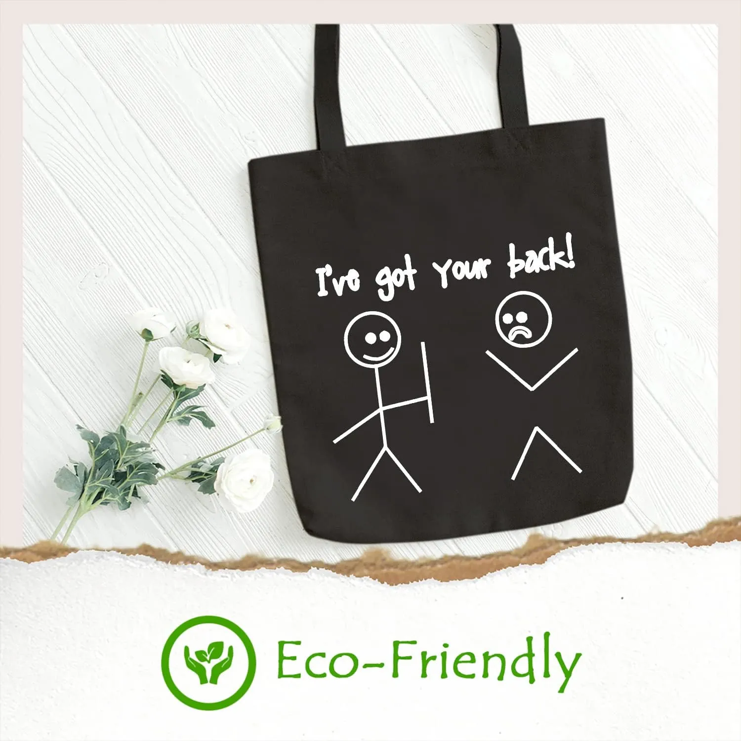 SAUIVD I've Got Your Back Canvas Tote Bag Cute Cartoon Graphic Casual Handbag Funny Saying Bag Shopping Bag