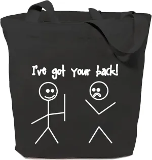 SAUIVD I've Got Your Back Canvas Tote Bag Cute Cartoon Graphic Casual Handbag Funny Saying Bag Shopping Bag