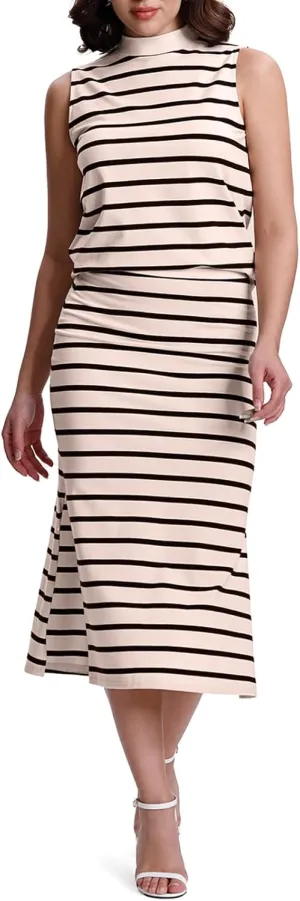 SeSe Code Womens 2 Piece Outfits Striped Matching Skirt Set Sleeveless Tank Tops and Side Slit Midi Skirts