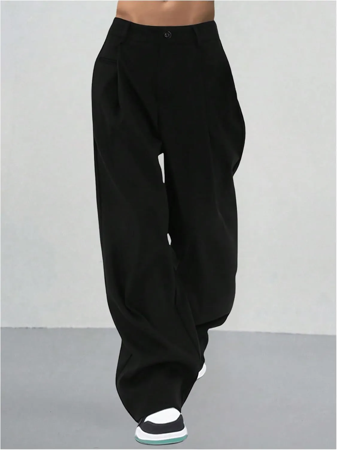SHENHE Men's Pleated Low Waist Suit Pants Office Work Wide Leg Loose Long Pants with Pocket