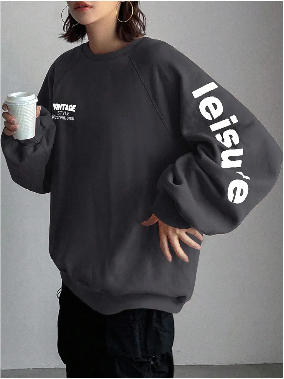 SHENHE Women's Graphic Crew Neck Oversized Sweatshirts Raglan Sleeve Vintage Sweatshirt