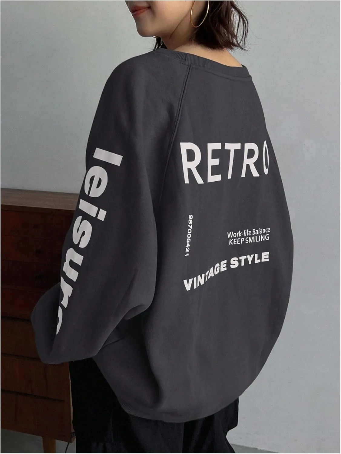 SHENHE Women's Graphic Crew Neck Oversized Sweatshirts Raglan Sleeve Vintage Sweatshirt