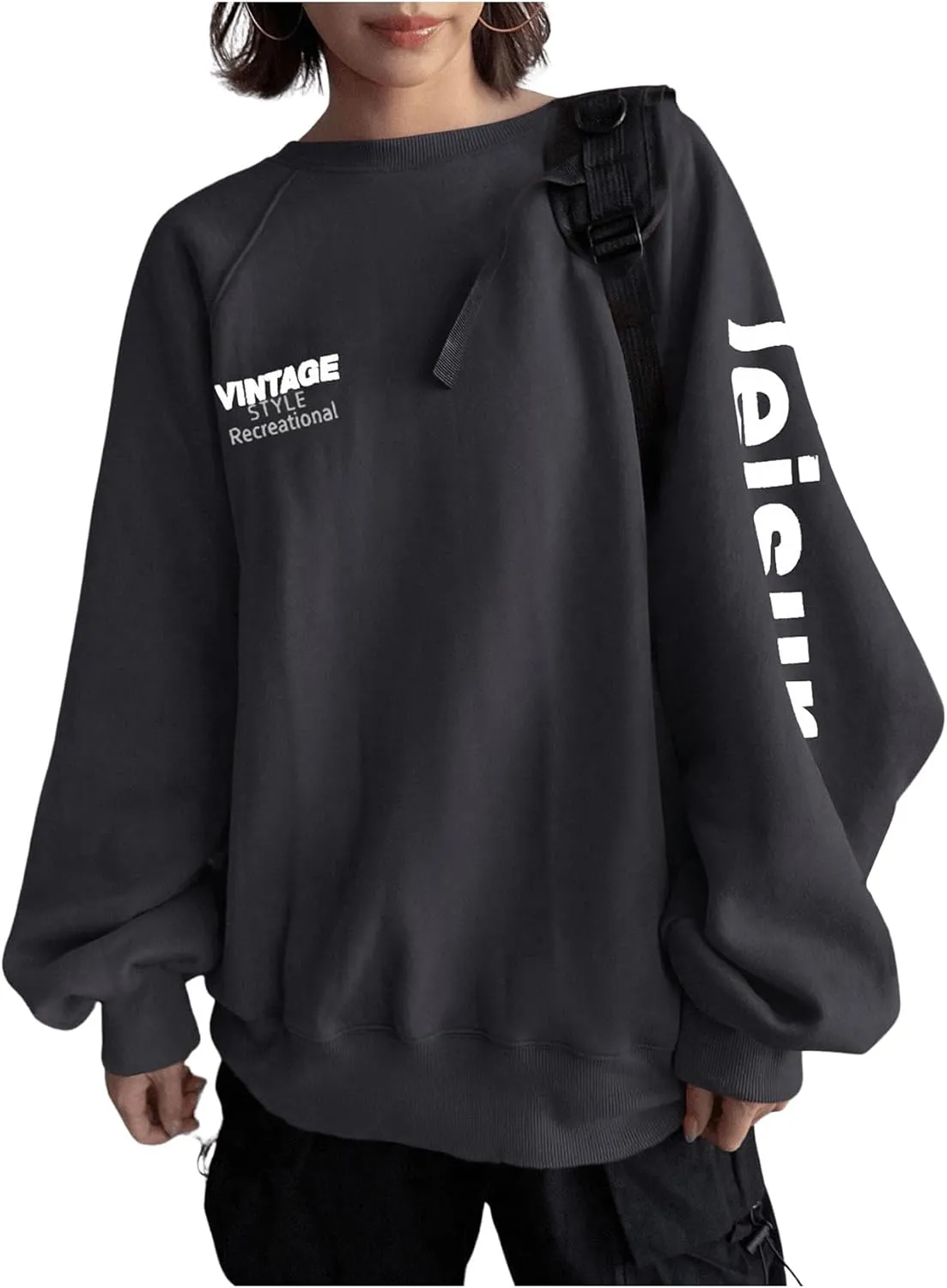 SHENHE Women's Graphic Crew Neck Oversized Sweatshirts Raglan Sleeve Vintage Sweatshirt