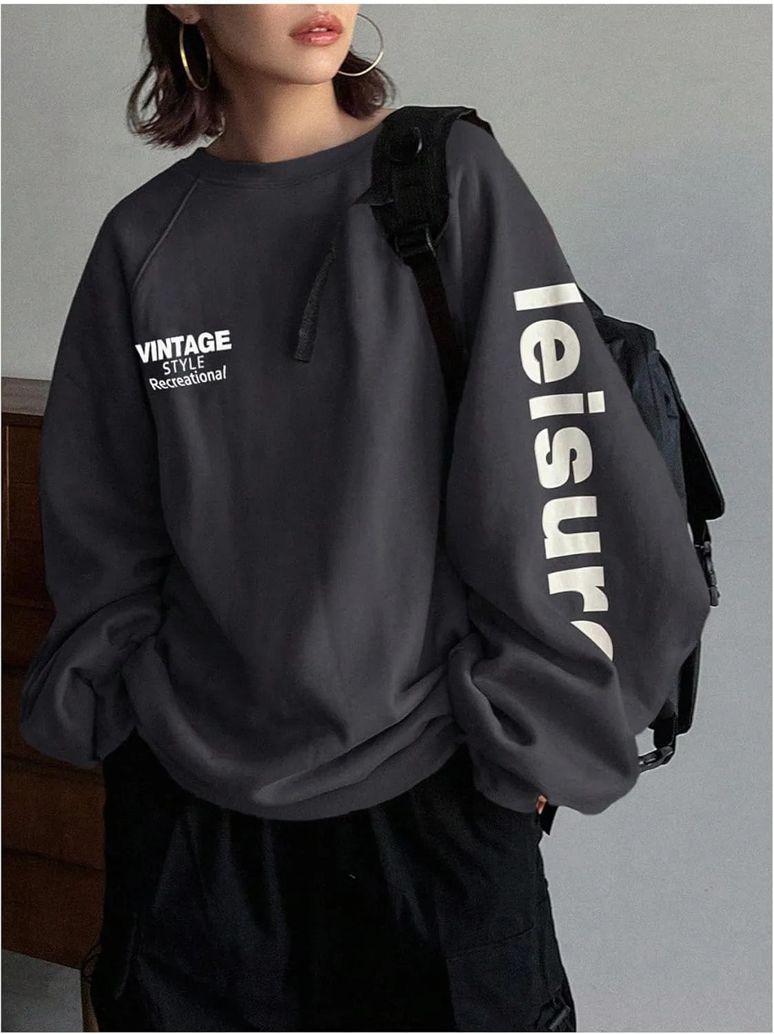 SHENHE Women's Graphic Crew Neck Oversized Sweatshirts Raglan Sleeve Vintage Sweatshirt