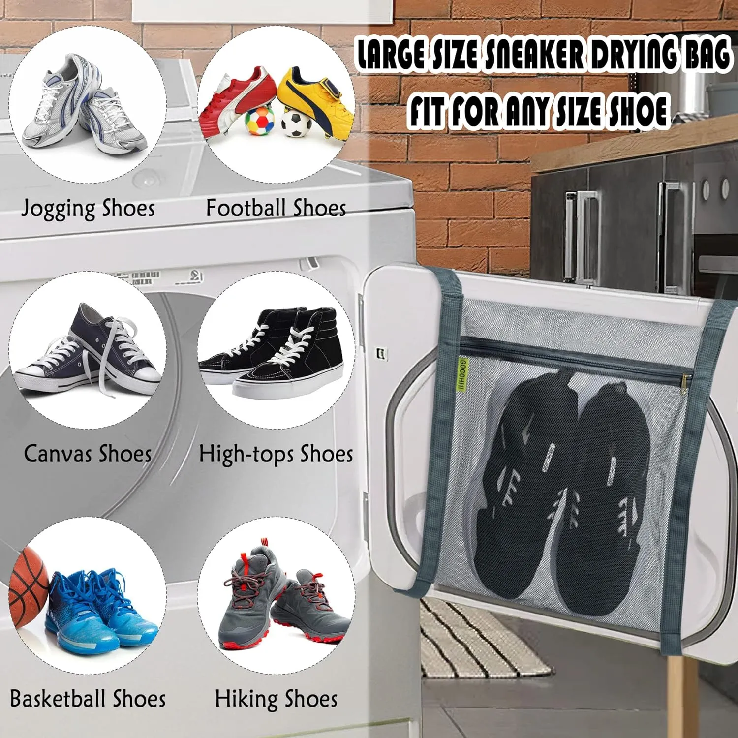 Shoe Dryer Bag, Sneaker Dry Net for Dryer, HoneyComber Mesh Bags with Zipper and Strap for Shoes, Laundry Reused Bag Tool, 15.7x13.8 Inches (1Pc Grey)