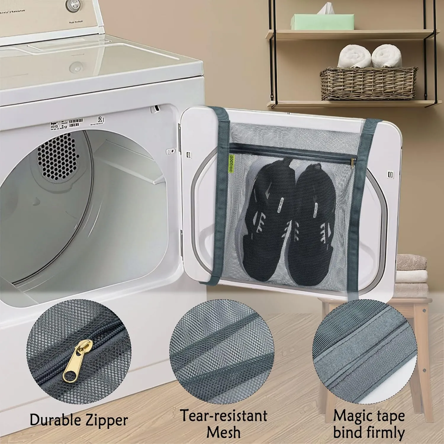 Shoe Dryer Bag, Sneaker Dry Net for Dryer, HoneyComber Mesh Bags with Zipper and Strap for Shoes, Laundry Reused Bag Tool, 15.7x13.8 Inches (1Pc Grey)
