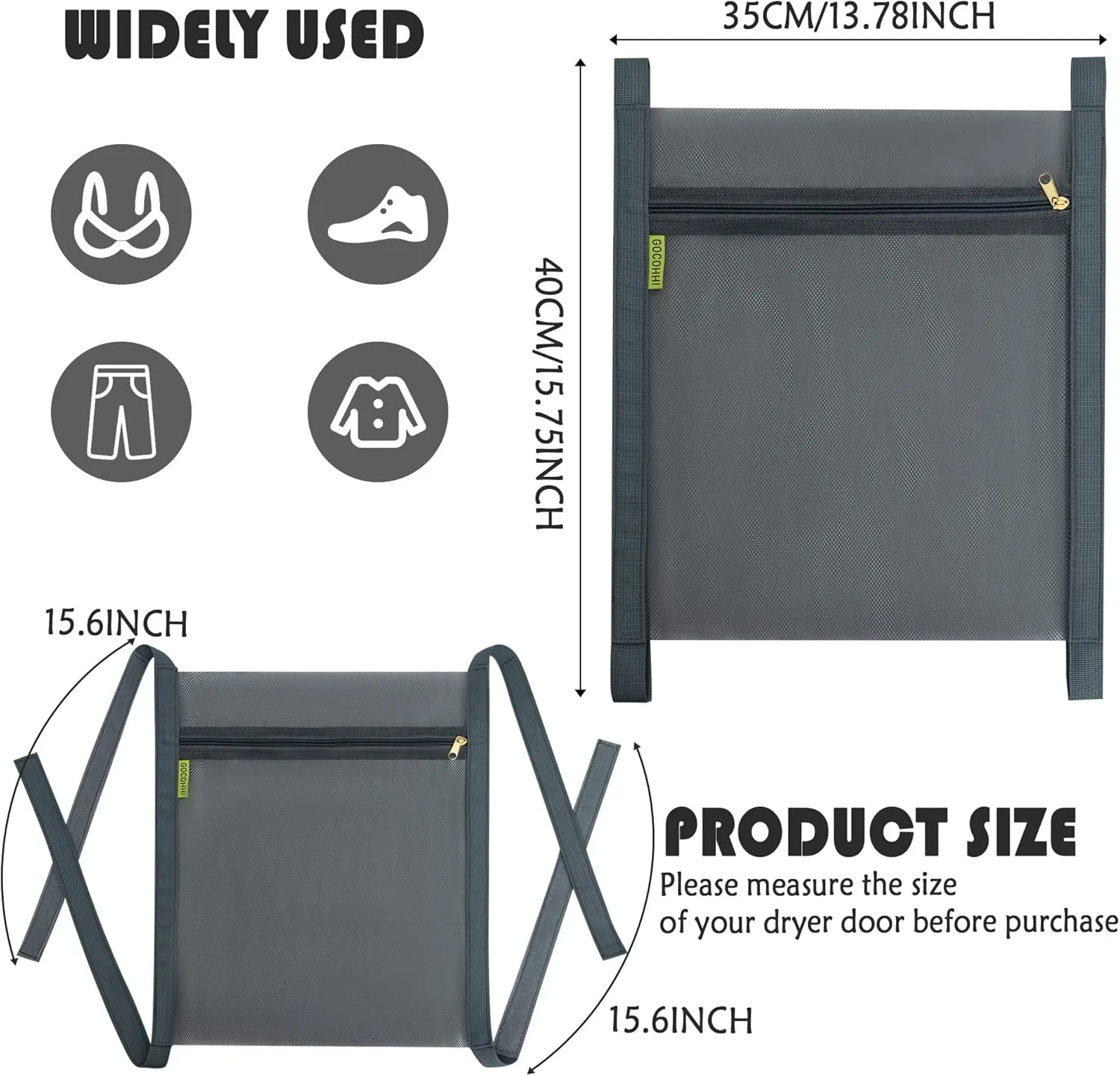 Shoe Dryer Bag, Sneaker Dry Net for Dryer, HoneyComber Mesh Bags with Zipper and Strap for Shoes, Laundry Reused Bag Tool, 15.7x13.8 Inches (1Pc Grey)