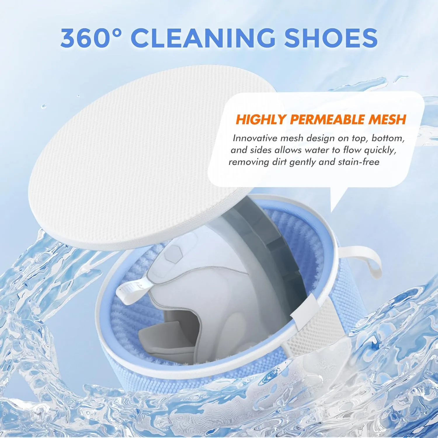 Shoe Washing Machine Bag 2Pcs - Reusable Laundry Bags for Washer & Dryer, 360 Deep Clean & Large Size Plush Fibers for Sneakers, Tennis Shoes, Kids Footwear, Durable Invisible Zipper (Blue)