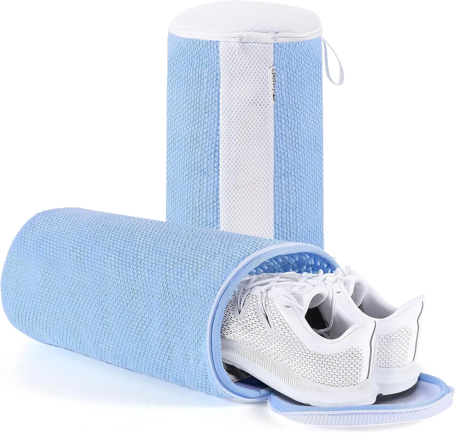 Shoe Washing Machine Bag 2Pcs - Reusable Laundry Bags for Washer & Dryer, 360 Deep Clean & Large Size Plush Fibers for Sneakers, Tennis Shoes, Kids Footwear, Durable Invisible Zipper (Blue)