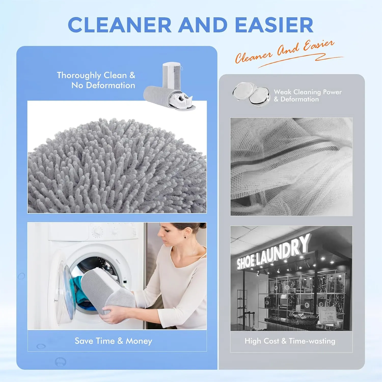 Shoe Washing Machine Bag 2Pcs, Shoe Laundry Bag for Washer & Dryer, Shoe Cleaning Bag Plush Fibers for All Size Sneaker Tennis Deep Clean, Reusable Shoe Wash Bag Invisible Zipper (Grey)