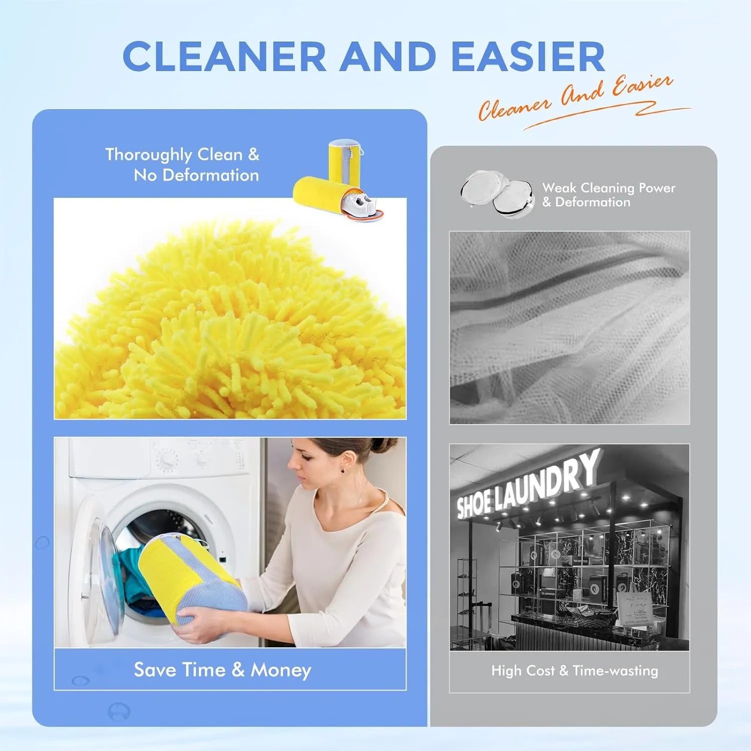 Shoe Washing Machine Bag, Shoe Laundry Bag for Washer & Dryer, Shoe Bag for Washing Machine Plush Fibers Shoe Cleaning Bag Reusable for Sneakers and Tennis Shoes, Yellow 2Pcs