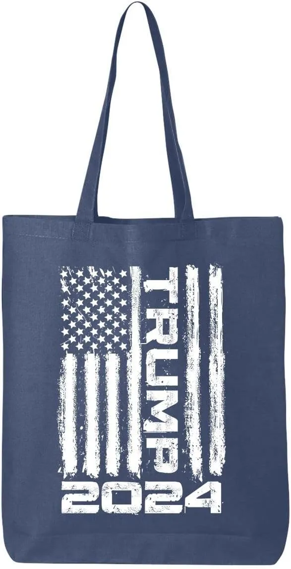 shop4ever Trump Flag 2024 45th US President Eco Cotton Tote Reusable Shopping Bag