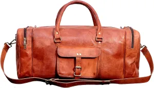 SKADO 24 Inch Leather Duffel Bags For Men & Women Holdall Leather Duffle Travel Overnight Bag Gym Sports Brown Weekender Bag, Roll On Laptop Backpack Rucksack Knapsack Office College Bag