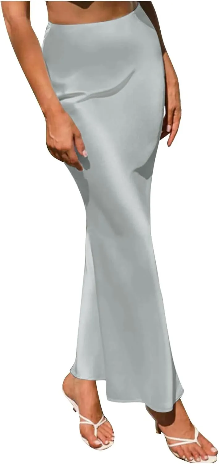 Skirts for Women Satin High Waist Midi Skirt Elegant Casual, Ideal for Spring and Summer Outfits with Smooth Fabric