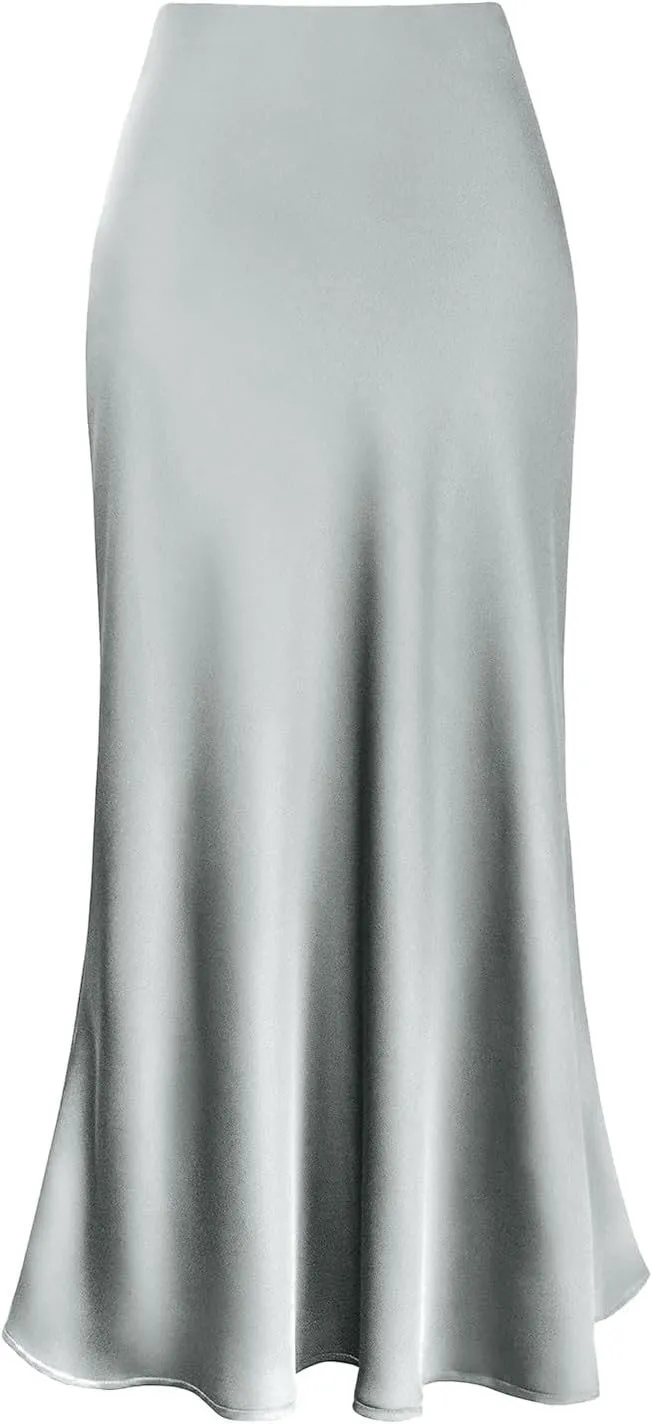 Skirts for Women Satin High Waist Midi Skirt Elegant Casual, Ideal for Spring and Summer Outfits with Smooth Fabric