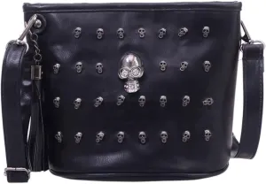 Skull and Rivet PU Leather Tassels Handbag Retro Casual Bucket Shoulder Bag with Shoulder Straps for Women Black, PU Leather Handbag