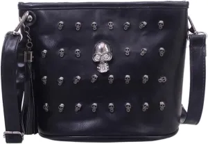 Skull and Rivet PU Leather Tassels Handbag Retro Casual Bucket Shoulder Bag with Shoulder Straps for Women Black, Retro Shoulder Bag