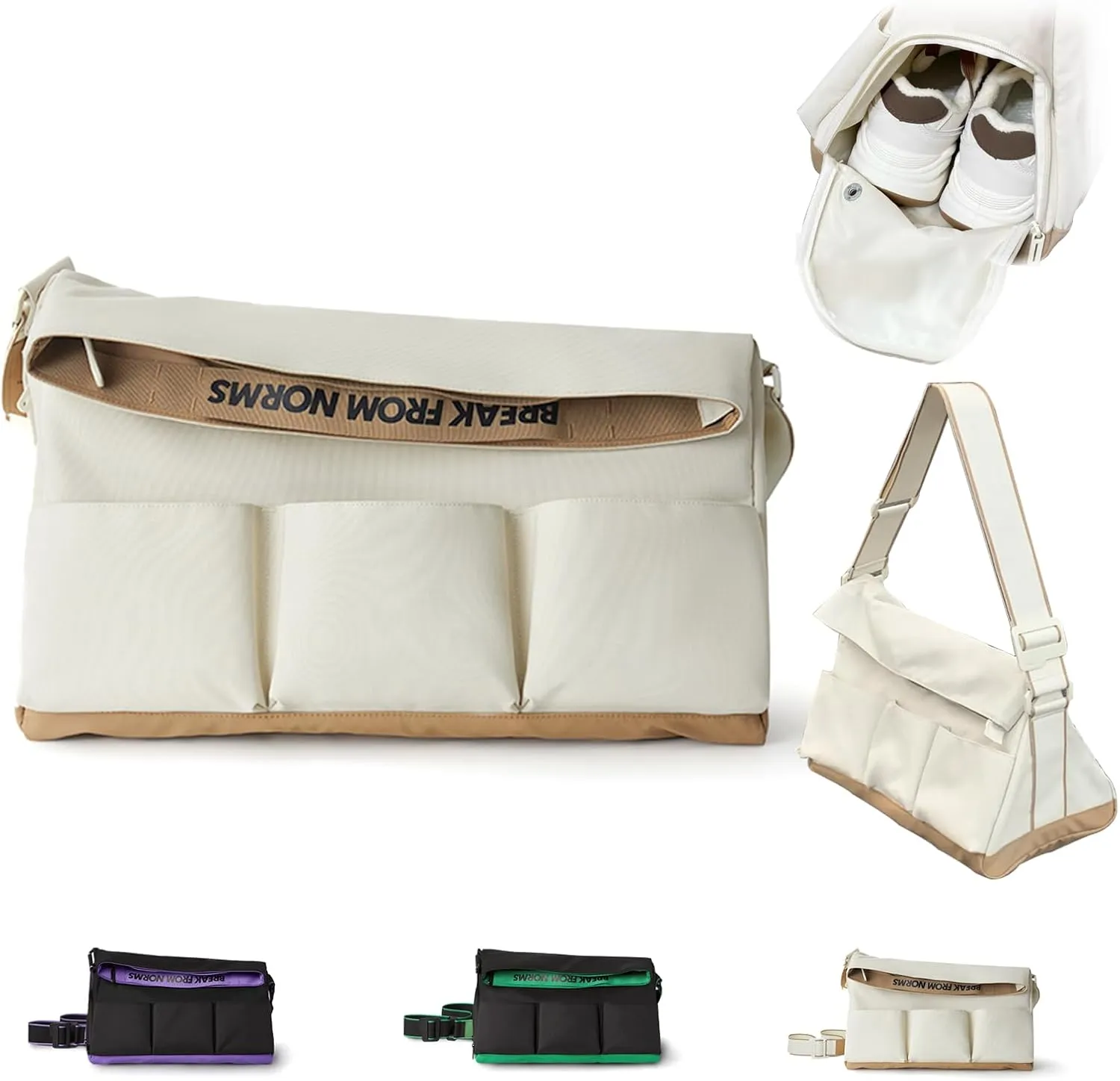 Small Gym Bag with Shoe Compartment for Men & Women, Weekend Travel Overnight Bags, Personal Item Duffle Carry On Bag with Wet Pocket (Beige)