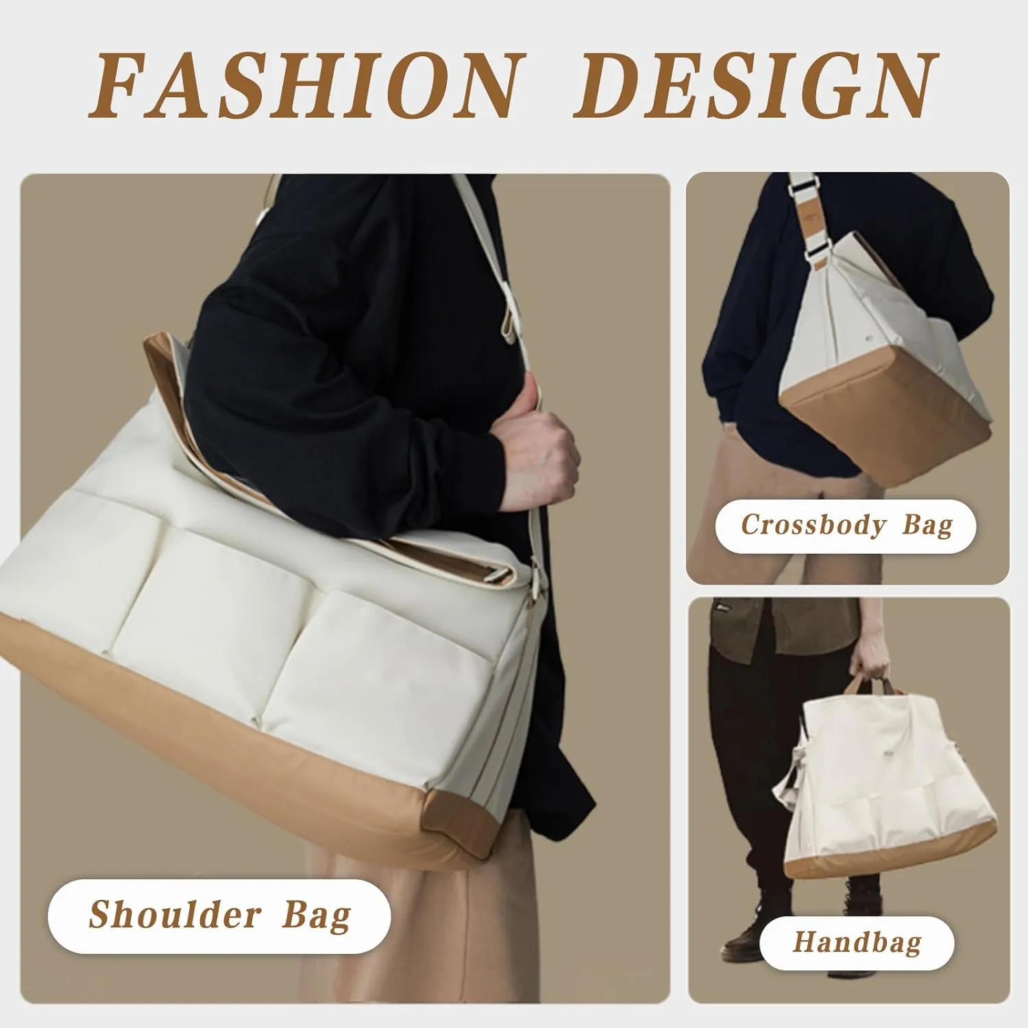 Small Gym Bag with Shoe Compartment for Men & Women, Weekend Travel Overnight Bags, Personal Item Duffle Carry On Bag with Wet Pocket (Beige)