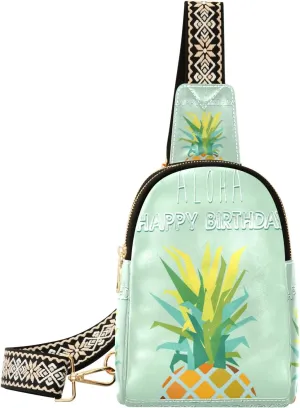 Small Sling Bag Waist Packs Leather Crossbody Packs Chest Bag Aloha Pineapple for Women Travel Belt Purse