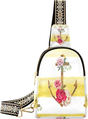 Small Sling Bag Waist Packs Leather Crossbody Packs Chest Bag Anchor and Flower for Women Travel Belt Purse