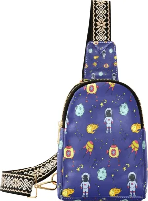 Small Sling Bag Waist Packs Leather Crossbody Packs Chest Bag Astronaut Planet for Women Travel Belt Purse
