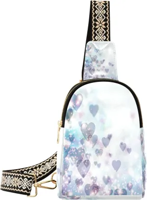 Small Sling Bag Waist Packs Leather Crossbody Packs Chest Bag Blue Love Heart for Women Travel Belt Purse