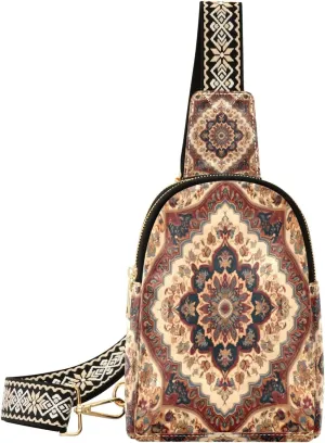 Small Sling Bag Waist Packs Leather Crossbody Packs Chest Bag Brown Bohemia for Women Travel Belt Purse