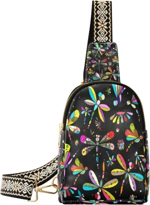 Small Sling Bag Waist Packs Leather Crossbody Packs Chest Bag Dragonflies for Women Travel Belt Purse