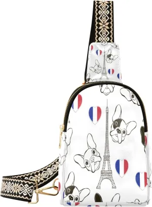 Small Sling Bag Waist Packs Leather Crossbody Packs Chest Bag Eiffel Tower Dog for Women Travel Belt Purse