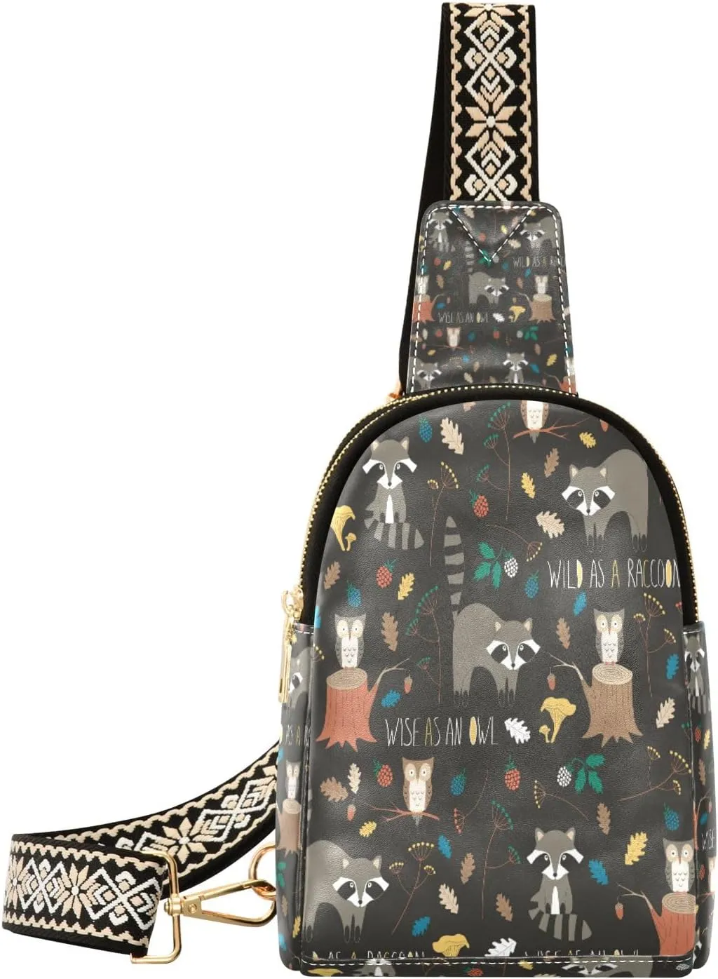 Small Sling Bag Waist Packs Leather Crossbody Packs Chest Bag Grey Raccoon for Women Travel Belt Purse