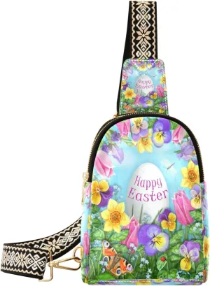 Small Sling Bag Waist Packs Leather Crossbody Packs Chest Bag Happy Easter Greeting Card for Women Travel Belt Purse