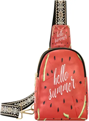 Small Sling Bag Waist Packs Leather Crossbody Packs Chest Bag Hello Summer Watermelon for Women Travel Belt Purse