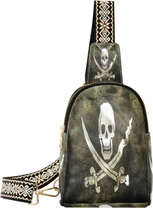 Small Sling Bag Waist Packs Leather Crossbody Packs Chest Bag Jolly Roger for Women Travel Belt Purse