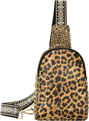 Small Sling Bag Waist Packs Leather Crossbody Packs Chest Bag Leopard Texture for Women Travel Belt Purse