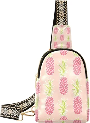 Small Sling Bag Waist Packs Leather Crossbody Packs Chest Bag Pink Pineapple for Women Travel Belt Purse