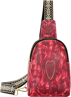 Small Sling Bag Waist Packs Leather Crossbody Packs Chest Bag Red Heart for Women Travel Belt Purse