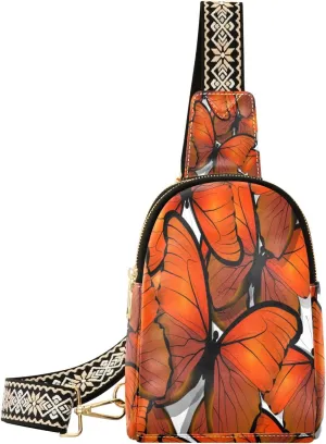 Small Sling Bag Waist Packs Leather Crossbody Packs Chest Bag Seamless Butterfly Pattern Wings on White for Women Travel Belt Purse